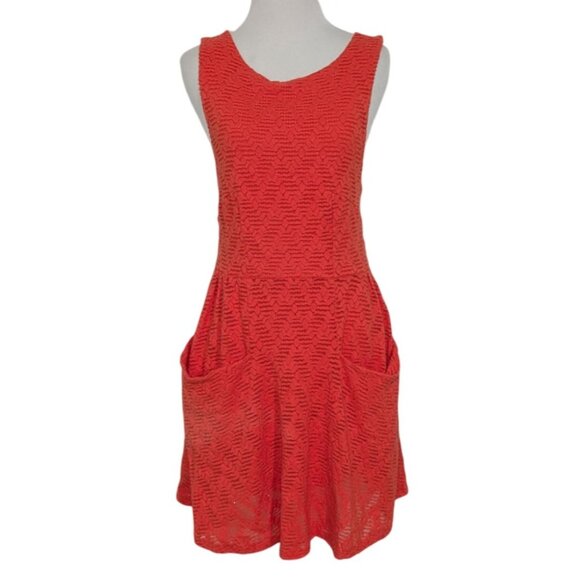 Free People Crochet Dress Womens Size Medium Orange Boho Keyhole Sleeveless - Picture 1 of 11